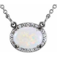14K White Opal & .07 CTW Diamond Halo-Style 16 1/2 Necklace - 85902105P