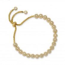 Quality Gold Sterling Silver Gold-tone CZ Halo Adjustable Bracelet - QG4779