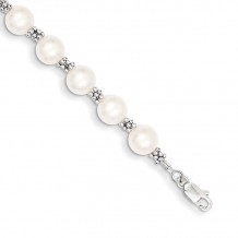 Quality Gold 14k White Gold White Round Freshwater Cultured Pearl Bracelet - XF155-7.25