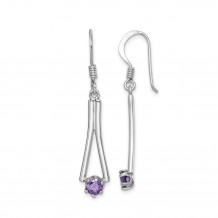 Quality Gold Sterling Silver Rhodium-plated Purple CZ Dangle Earrings - QE15003