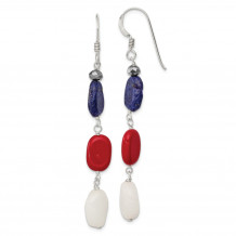 Quality Gold Sterling Silver Red Coral Crystal White Jade Lapis Dangle Earrings - QE9719