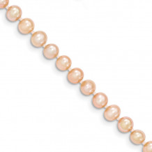 Quality Gold 14k Pink Near Round Freshwater Cultured Pearl Bracelet - XF506-5