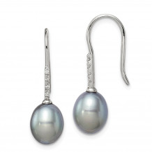 Quality Gold Sterling Silver 7-8mm Grey FWC Pearl CZ Dangle Earrings - QE14963