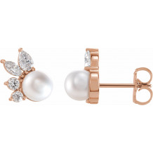 14K Rose Akoya Cultured Pearl & 1/2 CTW Diamond Earrings - 87079607P