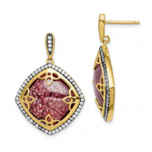 Quality Gold Sterling Silver Gold-tone CZ and Cracked Red CZ Dangle Post Earrings - QE14001