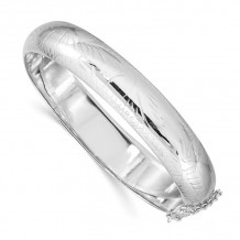 Quality Gold Sterling Silver Rhodium-plated 12mm Fancy Hinged Bangle Bracelet - QB33
