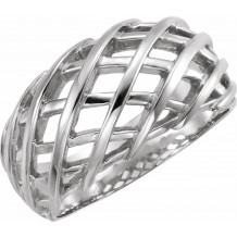14K White 11 mm Latticework Dome Ring - 544525205P
