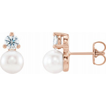 14K Rose Freshwater Cultured Pearl & 1/2 CTW Diamond Earrings - 86719602P