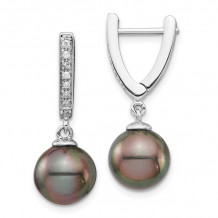 Quality Gold 14k Round Saltwater Cultured Tahitian Pearl Dangle Earrings - XF733E