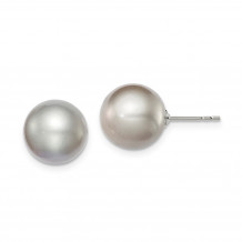 Quality Gold Sterling Silver 10-11mm Grey FW Cultured Round Pearl Stud Earrings - QE12717
