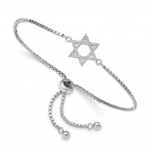 Quality Gold Sterling Silver Rhodium-plated CZ Star of David Adjustable Bracelet - QG4759