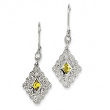 Quality Gold Sterling Silver Yellow & Clear CZ Dangle Earrings - QE5223