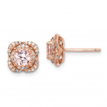 Quality Gold Sterling Silver Rose Gold-plated Imitation Pink Sapp  White CZ Stud Earring - QE14532