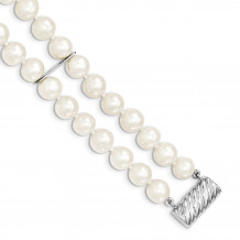 Quality Gold Sterling Silver 7.5-8.5mm White FW Cultured Pearl 2-Strand Bracelet - QH5210-7