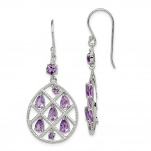 Quality Gold Sterling Silver Amethyst Teardrop Dangle Earrings - QE9610