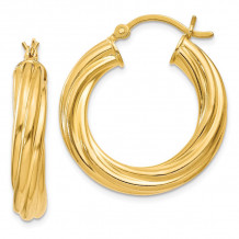 Quality Gold Sterling Silver Gold-flashed Wide Ribbed Twist 25mm Hoop Earrings - QE6677