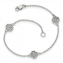 Quality Gold Sterling Silver Polished CZ Four Leaf Clover Bracelet - QG3910-7