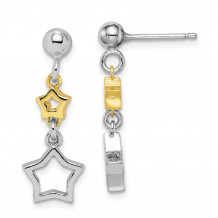 Quality Gold Sterling Silver Rhodium-plated with Yellow Tone Star Dangle Earrings - QE15307