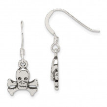 Quality Gold Sterling Silver Skull & Bones Dangle Earrings - QE4761