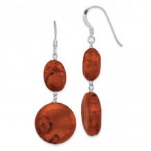 Quality Gold Sterling Silver Reconstituted Red Coral Dangle Earrings - QE6212