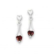 Quality Gold Sterling Silver Polished Garnet Heart Post Dangle Earrings - QE9431