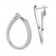 Quality Gold Sterling Silver Rhodium-plated CZ Pave Front and Back Oval Hoop Earrings - QE15389