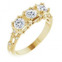 14K Yellow 9/10 CTW Diamond Vintage-Inspired Three-Stone Anniversary Band - 123840613P