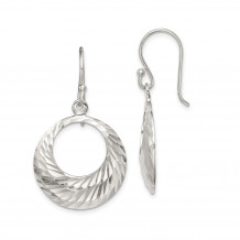 Quality Gold Sterling Silver Diamond-cut Dangle Hoops Earrings - QE14803