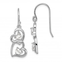 Quality Gold Sterling Silver Rhodium-plated CZ Heart Dangle Shepherd Hook Earrings - QE11904