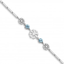 Quality Gold Sterling Silver RH-plated Clear & Blue Crystal Snowflake   Bracelet - QG5038-6.5