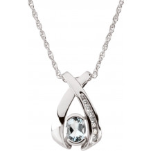 14K White 7x5 mm Oval Aquamarine & .08 CTW Diamond 18 Necklace - 6904564911P