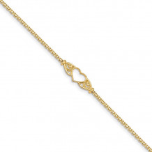 Quality Gold 14k  Polished Antiqued Heart Anklet - ANK118-10