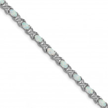Quality Gold Sterling Silver Rhodium Plated 7.5 inch  Opal XO Bracelet - QX522CP