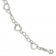 Quality Gold Sterling Silver Polished Fancy Link Heart Bracelet - QG3099-7.5