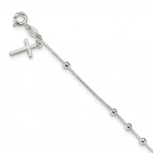 Quality Gold Sterling Silver Polished Beaded Cross 7.25in Bracelet - QG4249-7.25