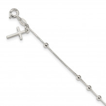 Quality Gold Sterling Silver Polished Beaded Cross 7.25in Bracelet - QG4249-7.25