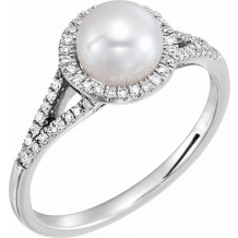 14K White Freshwater Cultured Pearl & 1/5 CTW Diamond Ring - 65130070001P