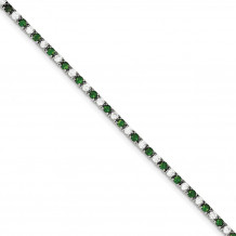 Quality Gold Sterling Silver 7inch Green and White CZ Bracelet - QX440CZ