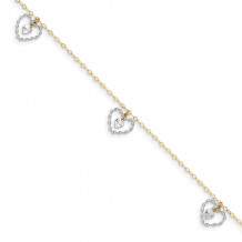 Quality Gold 14k Two Tone Twisted & Diamond Cut Hearts  Anklet - ANK258-9