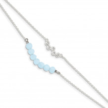 Quality Gold Sterling Silver CZ & Blue Glass Beads Bracelet - QG4903-6
