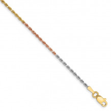 Quality Gold 14k Tri-Color 1.5mm Diamond-cut Rope Chain Anklet - 012TC-9