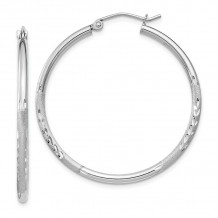 Quality Gold Sterling Silver Rhodium-plated 2mm Satin & Diamond Cut Hoop Earrings - QE4420