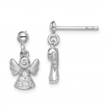 Quality Gold Sterling Silver Rhodium-plated Brushed CZ Angel Dangle Post Earrings - QE15298