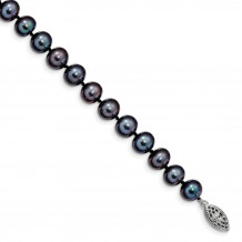 Quality Gold Sterling Silver Rhod-plated 8-9mm Black FWC Pearl Bracelet - QH5156-7.25