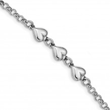 Quality Gold Sterling Silver Rhodium Plated Polished Triple Heart Charm Bracelet - QG4596-7