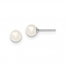 Quality Gold Sterling Silver 6-7mm White FW Cultured Round Pearl Stud Earrings - QE12733