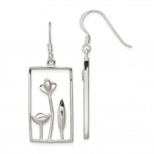 Quality Gold Sterling Silver Rectangle Flower Dangle Earrings - QE12124