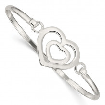 Quality Gold Sterling Silver Heart within a Heart Bangle Bracelet - QB408