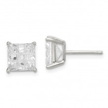 Quality Gold Sterling Silver 7mm Square CZ Basket Set Stud Earrings - QE7531