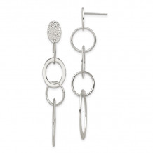 Quality Gold Sterling Silver Polished Textured Circle & Oval Dangle Post Earrings - QE7185